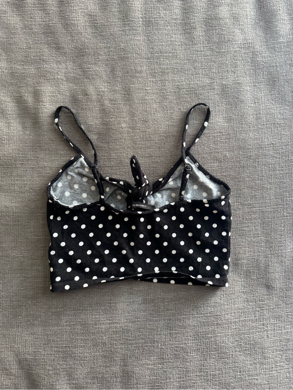 Black Polka Dot Tie-Front Crop Top - Picture 4 of 4